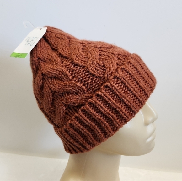 NWT Time and Tru Brown Cinnamon Spice Cable Knit Winter Beanie Hat - Picture 7 of 15